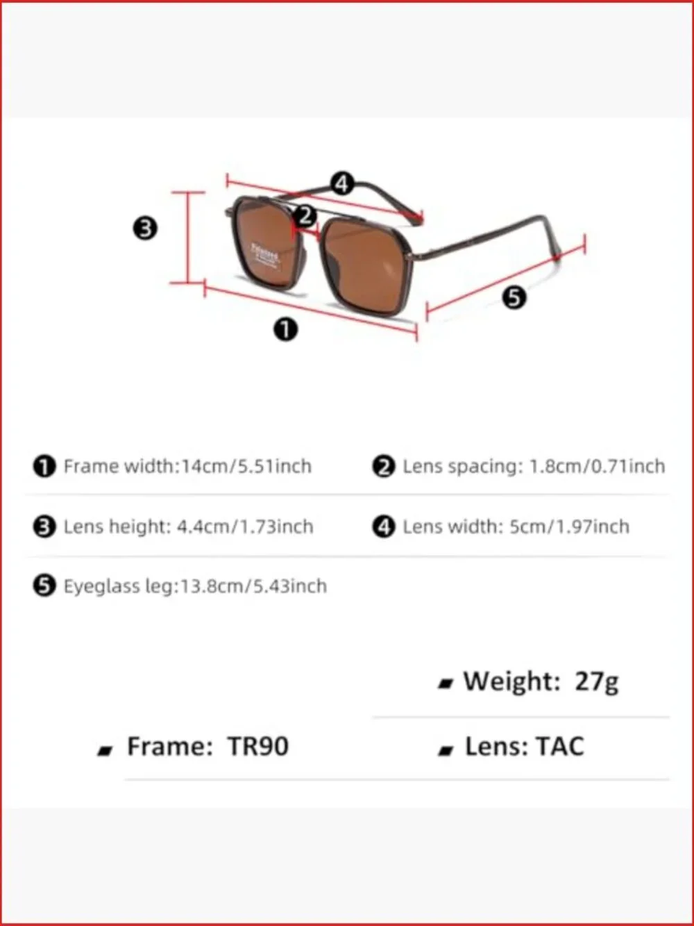 TR90 Square Frame Polarized Sunglasses Double Bridge UV Protection Unisex